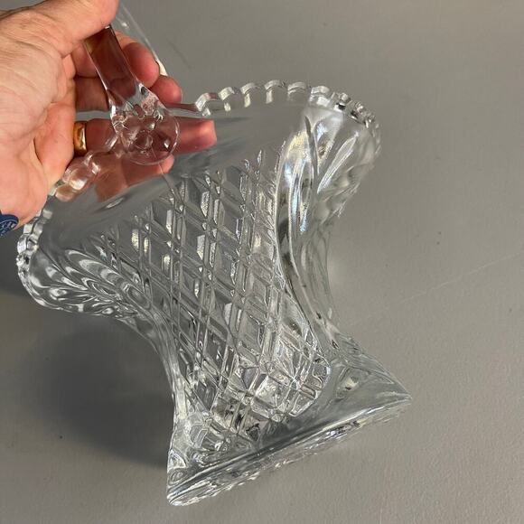Princes House Cut Crystal Glass Basket Gift House Decor w/ Handle 10" - Picture 3 of 8